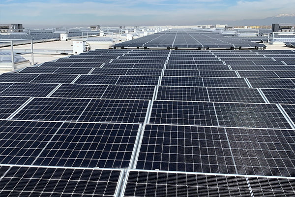 Rows of many Great Basin Ventures rooftop solar panels